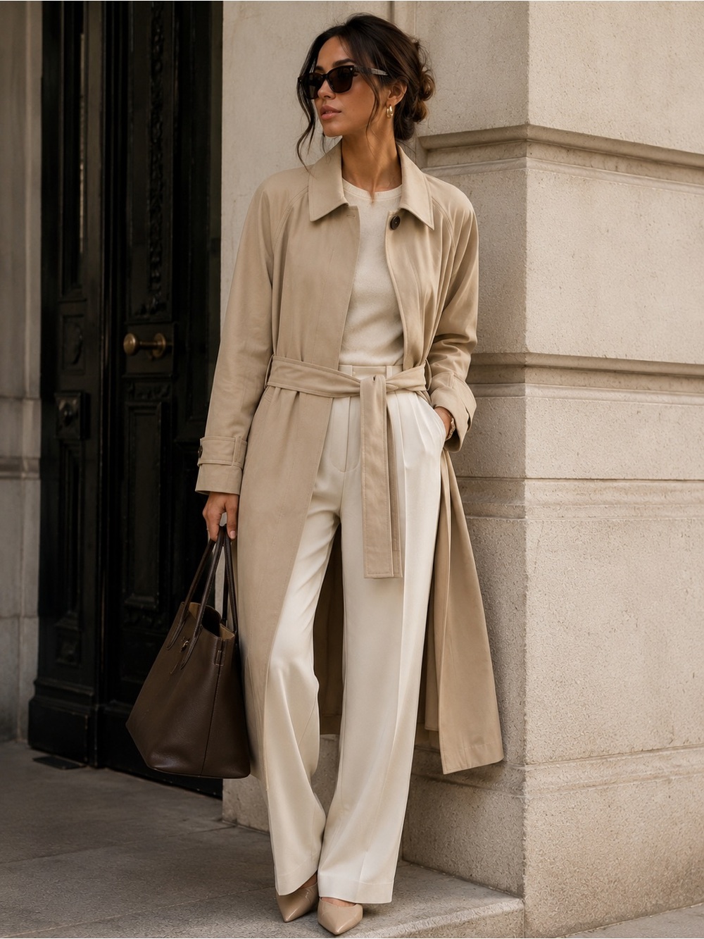 Salvatore Ferragamo Beige Belted Maxi Trench Coat Quiet Luxury Italy